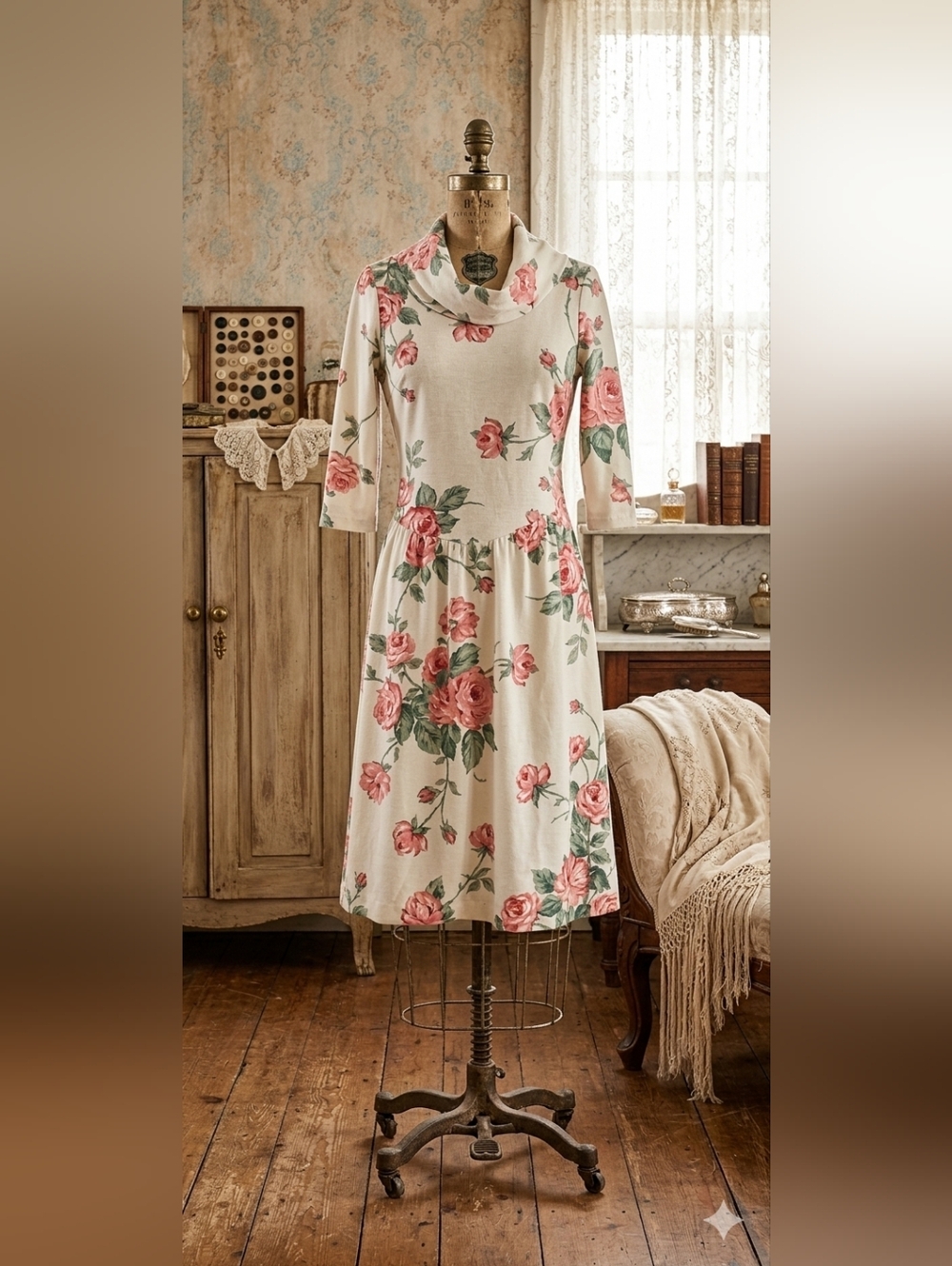 Joni Blair Vintage Floral Cowl Neck Cottage Core Dress